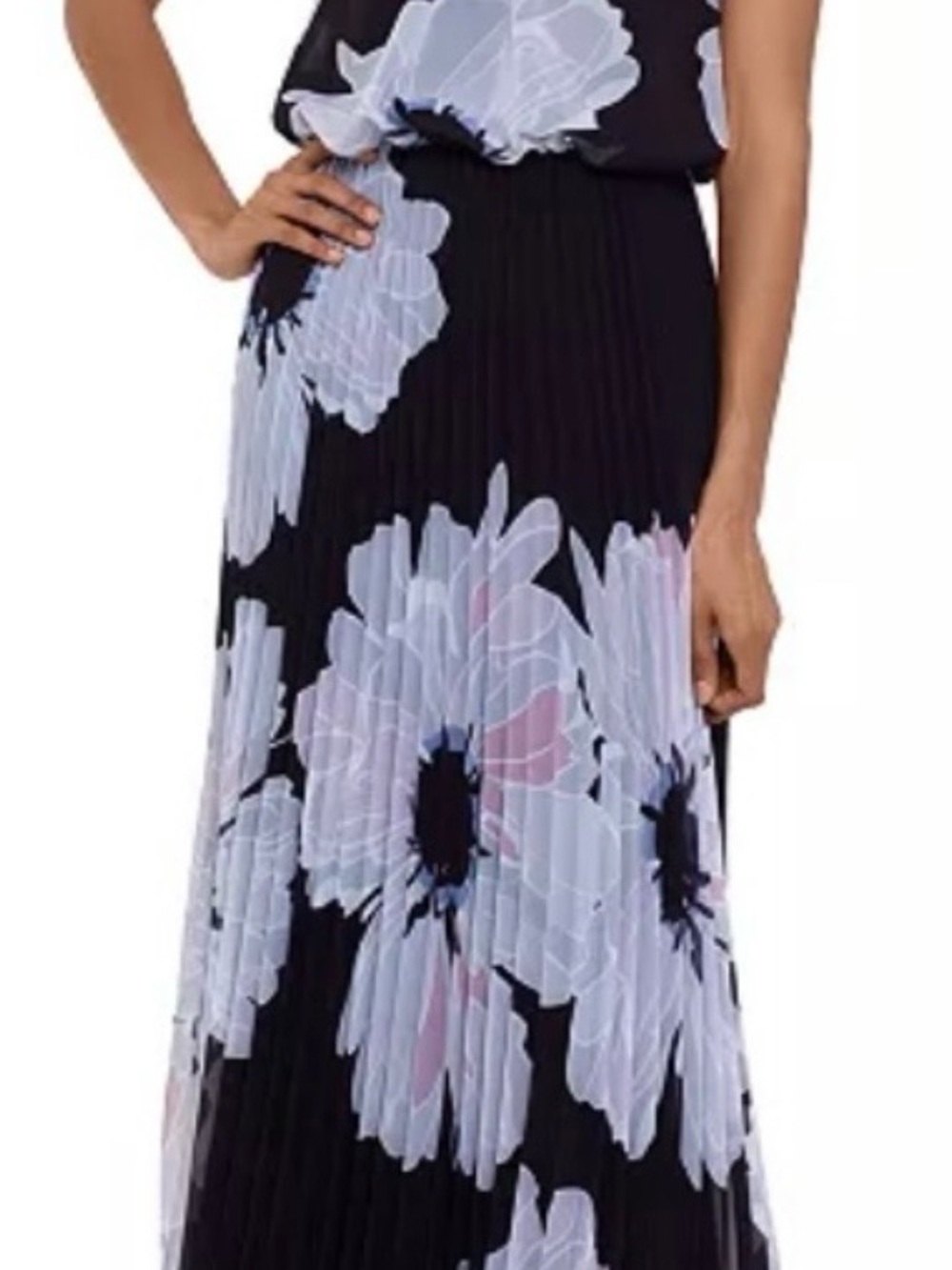 Betsy & Adam Black Dress with Light Lavender Floral Print